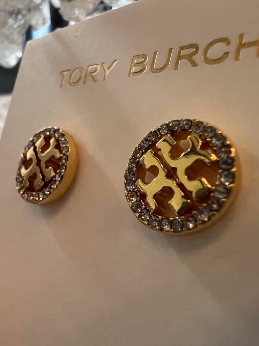 💫💫 Tory Burch Miller Gold Pave Logo Crystal Diamond studded earrings